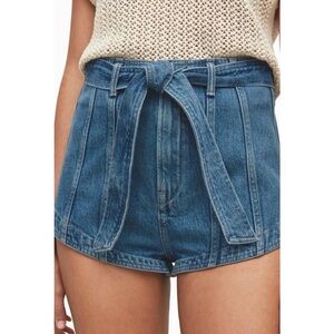 All Saints Frankie Blue Denim Shorts Hot Pants Women's Sz 28 High Waisted Belted